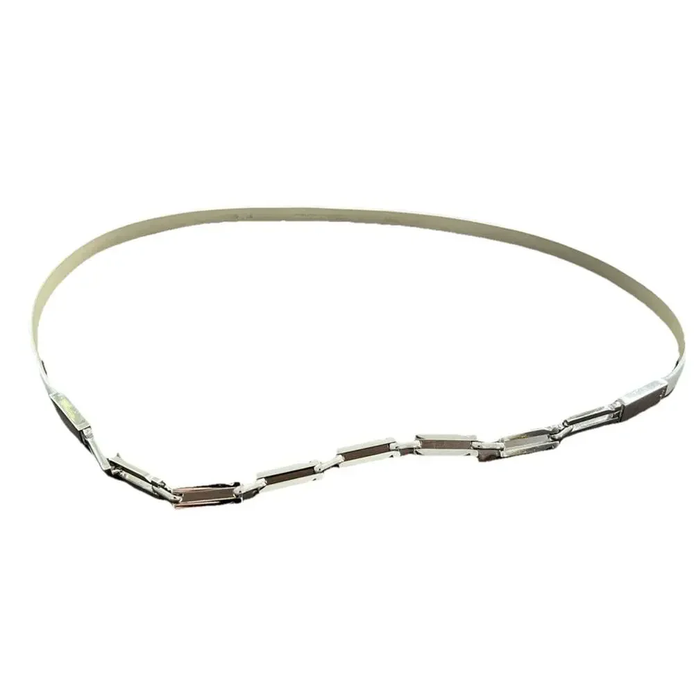 Ferragamo Luxury Leather Silver Chain Link Belt Ivory Pearlized Skinny S Italy